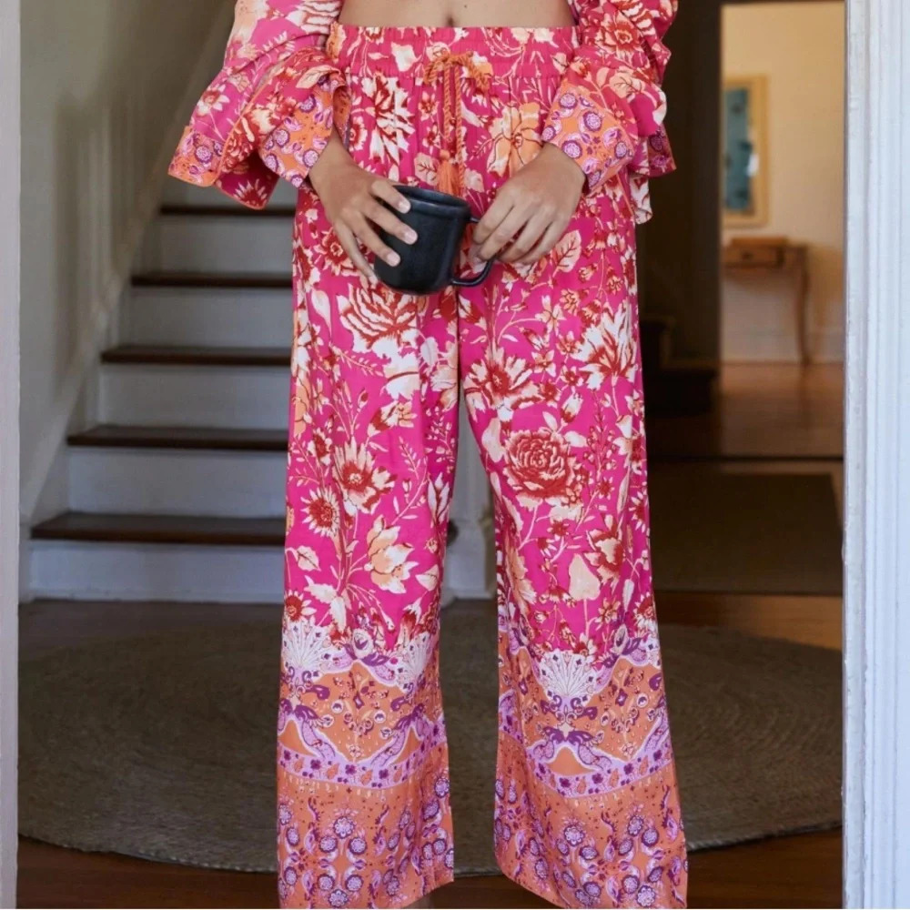 Anthropologie Vibrant Floral Wide Leg Pants